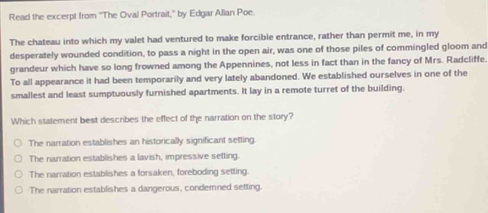 read the excerpt from \the oval portrait,\ by edgar allan poe. the chat…