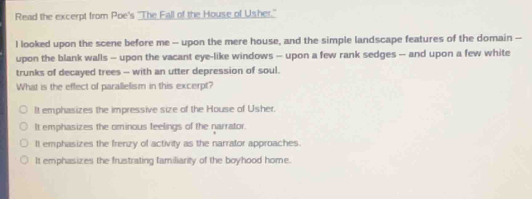 read the excerpt from poes the fall of the house of usher.i looked upon…