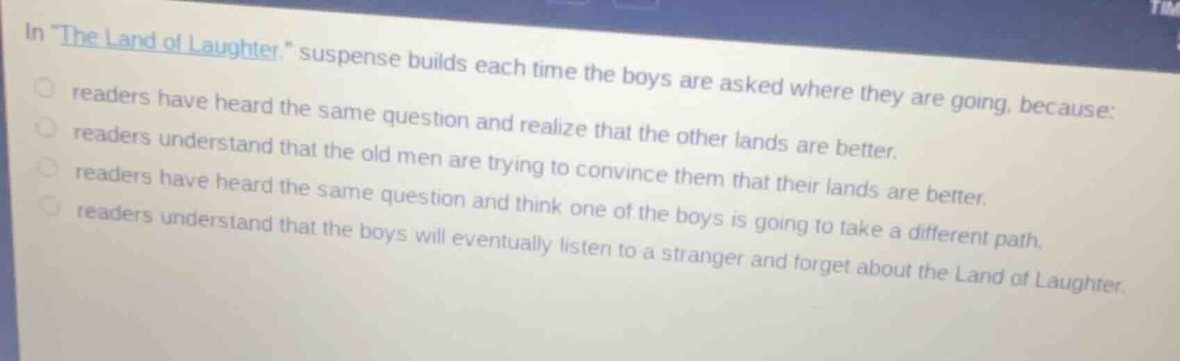 in \the land of laughter,\ suspense builds each time the boys are asked…