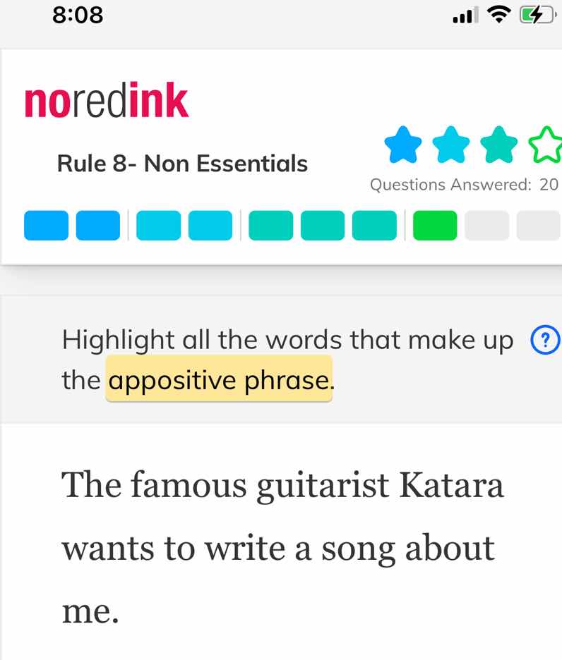 noredink rule 8- non essentials questions answered: 20 highlight all th…