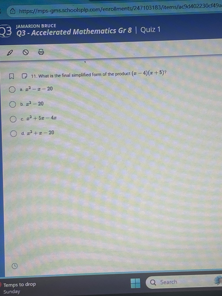 jamarion bruce q3 - accelerated mathematics gr 8 | quiz 1 11. what is t…