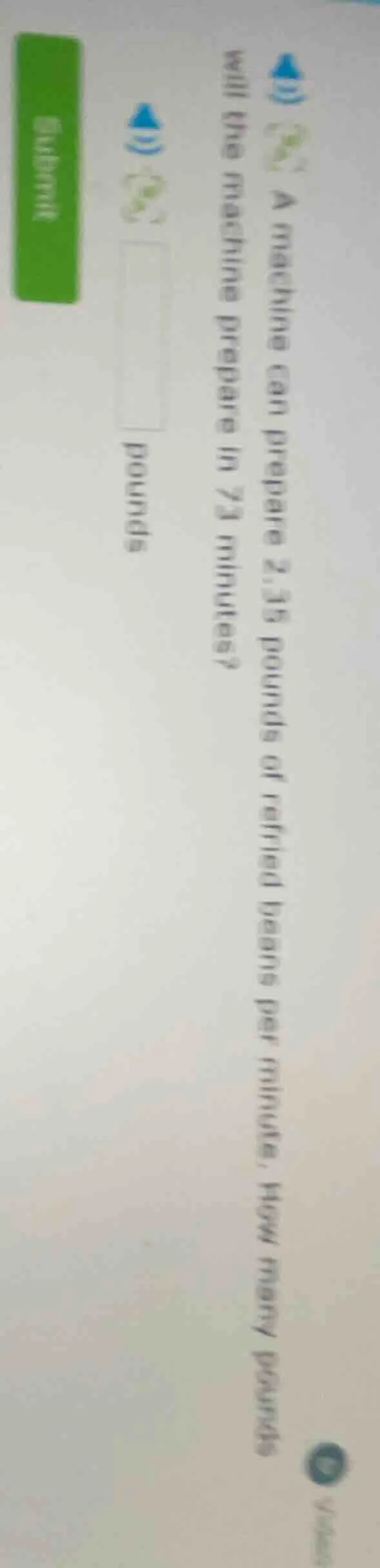 a machine can prepare 2.35 pounds of refried beans per minute. how many…