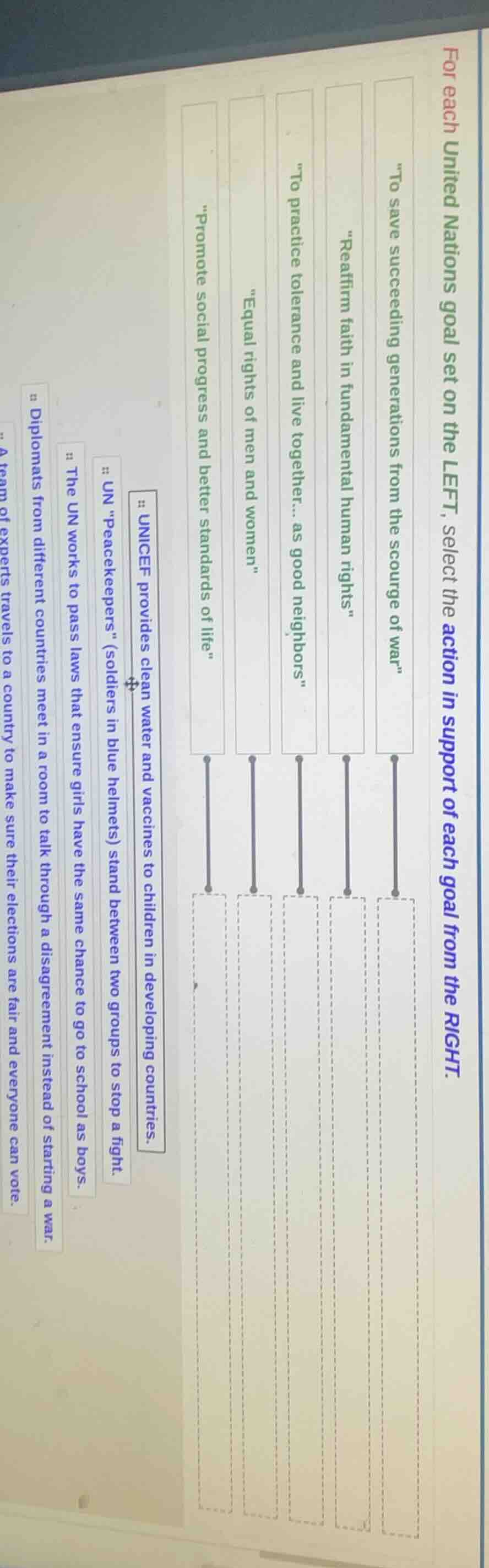 for each united nations goal set on the left, select the action in supp…