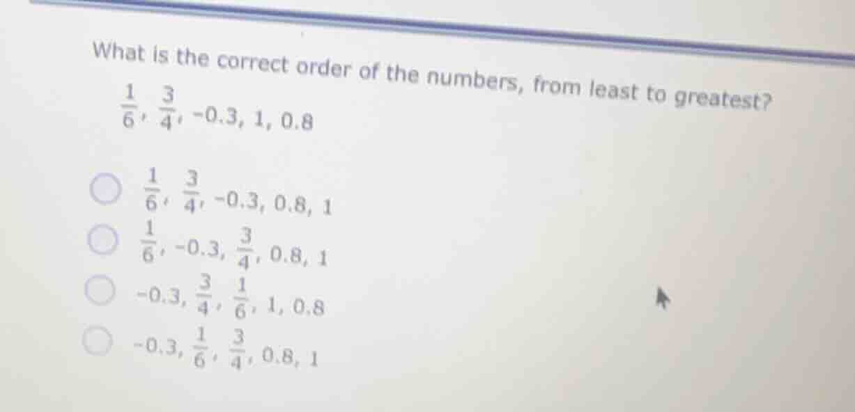 what is the correct order of the numbers, from least to greatest? $\fra…