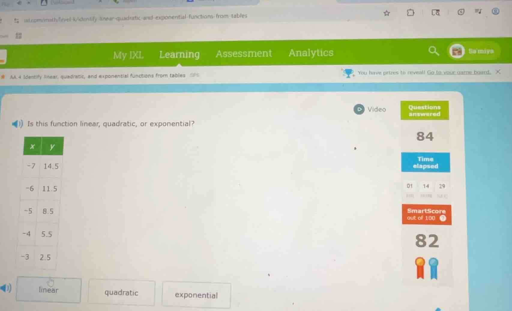 aa.4 identify linear, quadratic, and exponential functions from tables …
