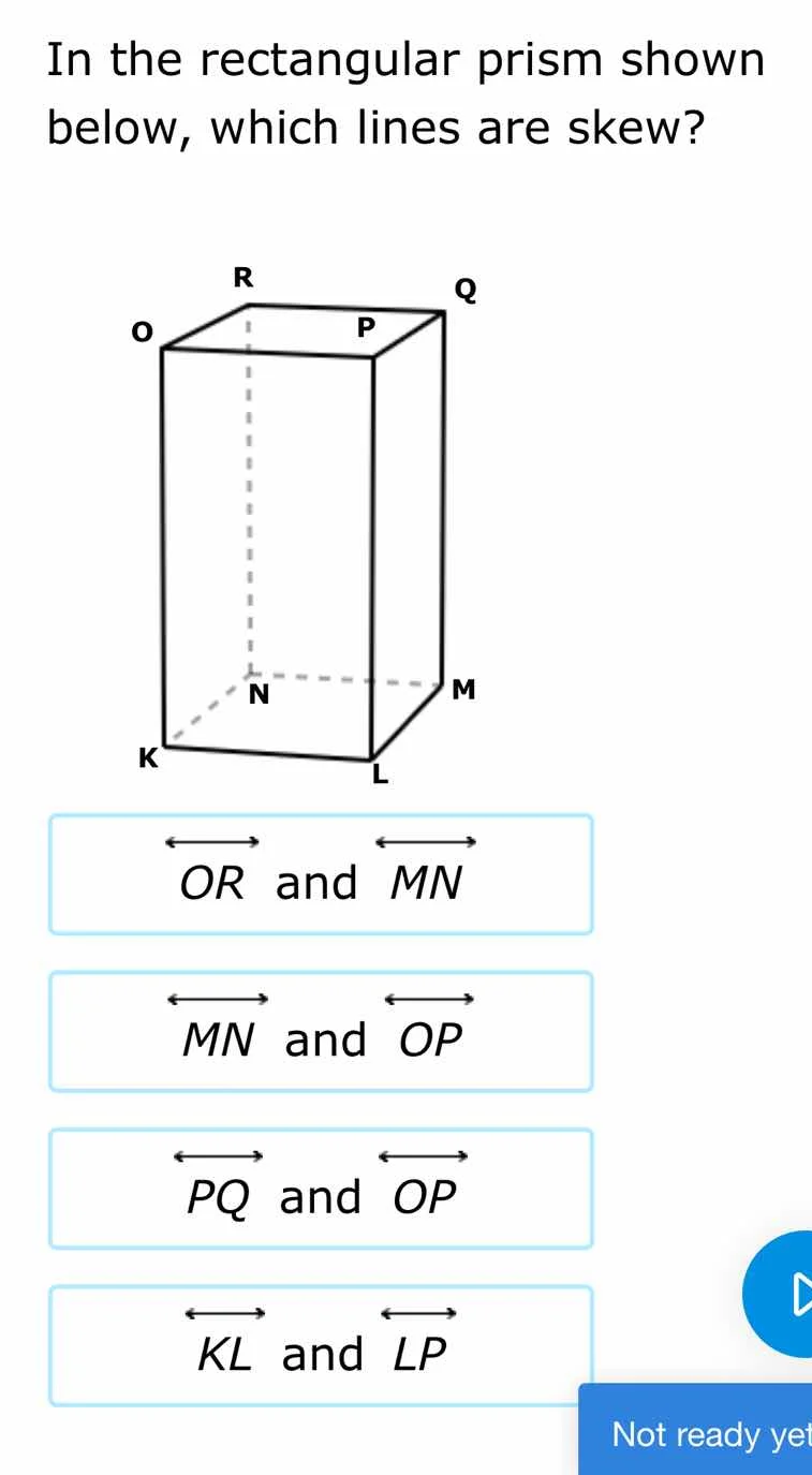 in the rectangular prism shown below, which lines are skew? $overleftri…