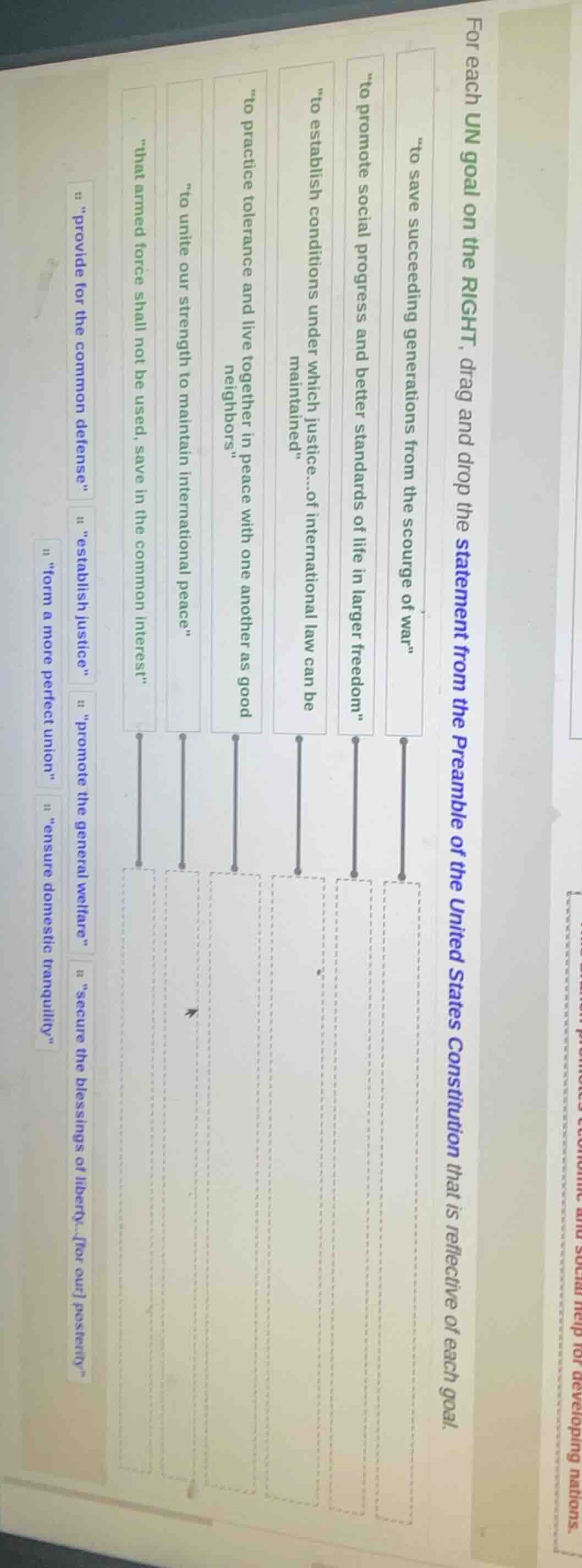 for each un goal on the right, drag and drop the statement from the pre…