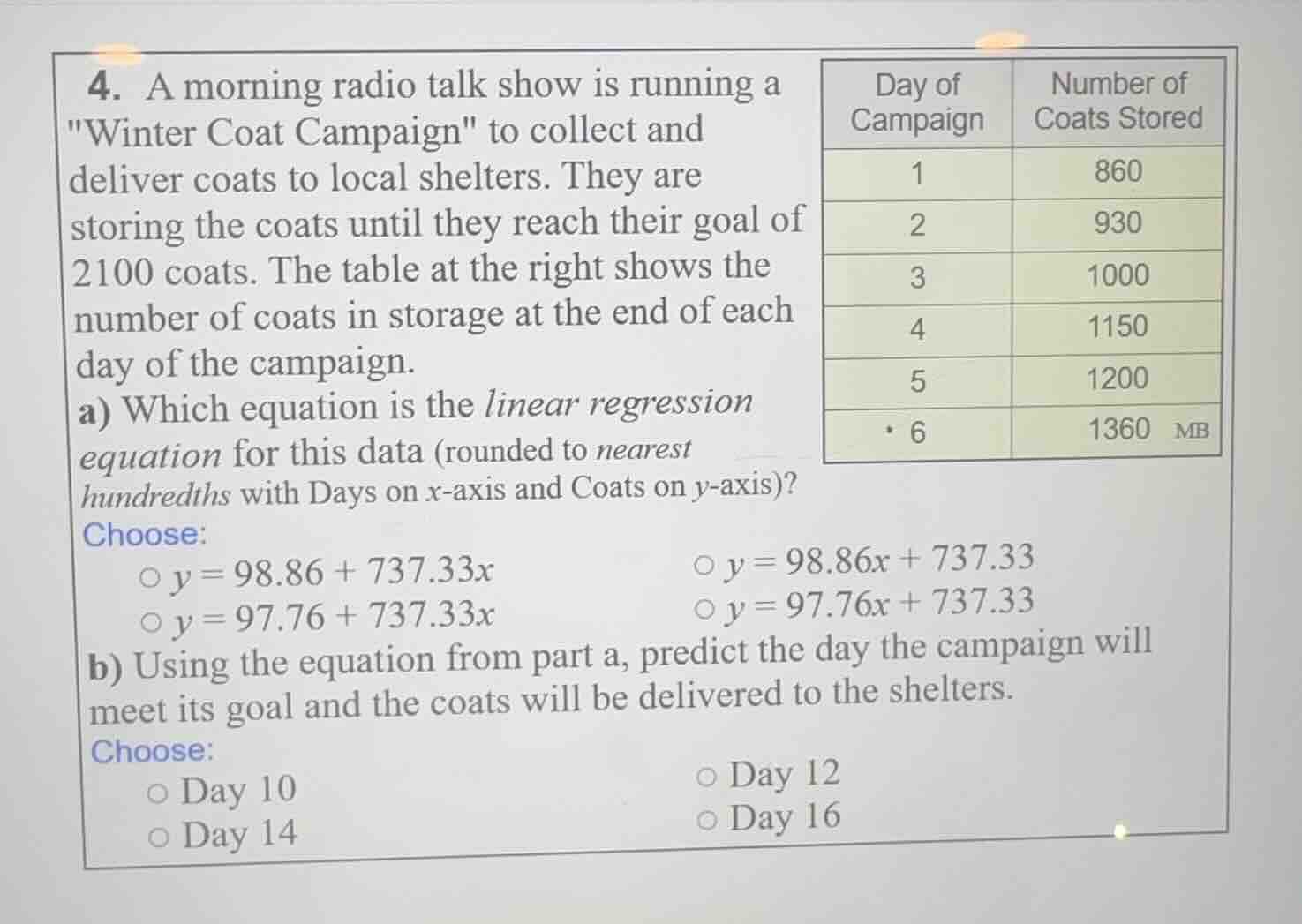 4. a morning radio talk show is running a \winter coat campaign\ to col…