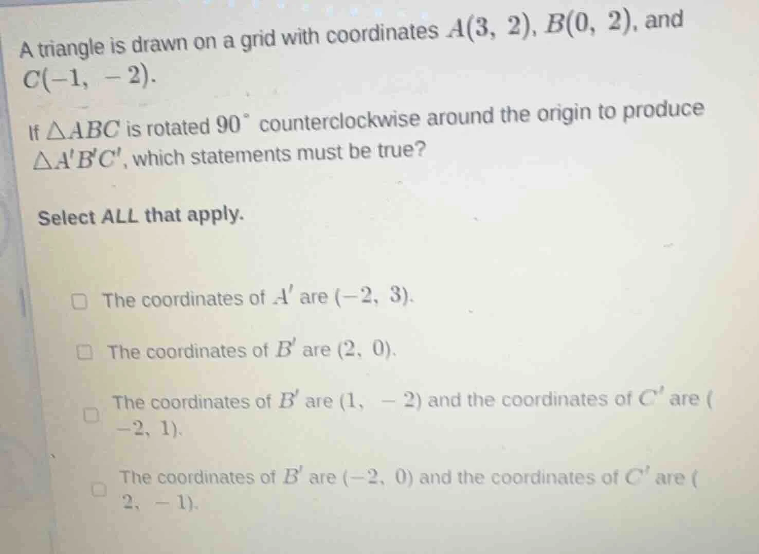a triangle is drawn on a grid with coordinates $a(3, 2)$, $b(0, 2)$, an…