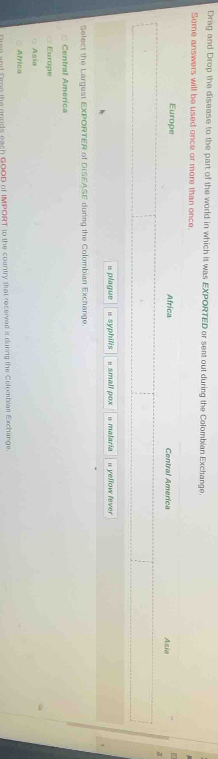 drag and drop the disease to the part of the world in which it was expo…