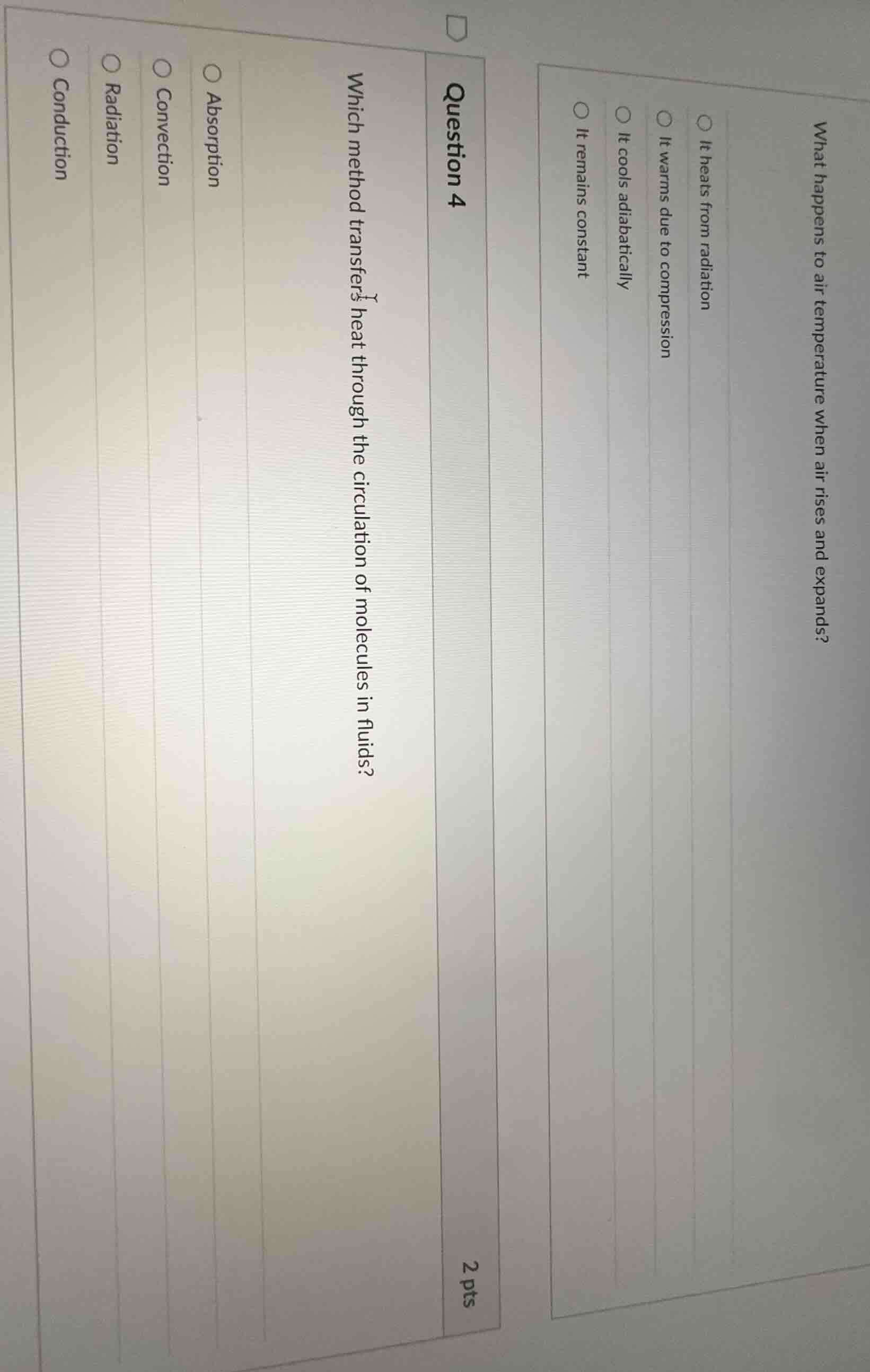 what happens to air temperature when air rises and expands?○ it heats f…
