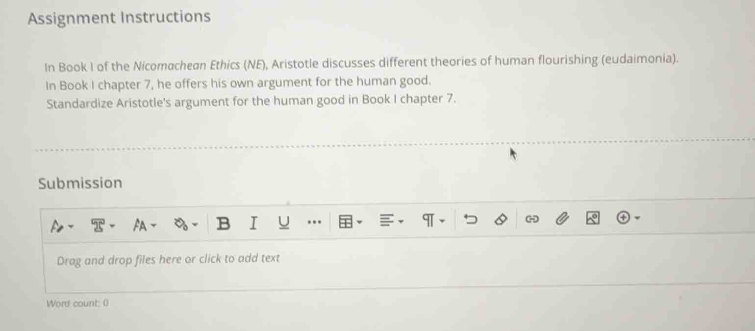 assignment instructions in book i of the nicomachean ethics (ne), arist…