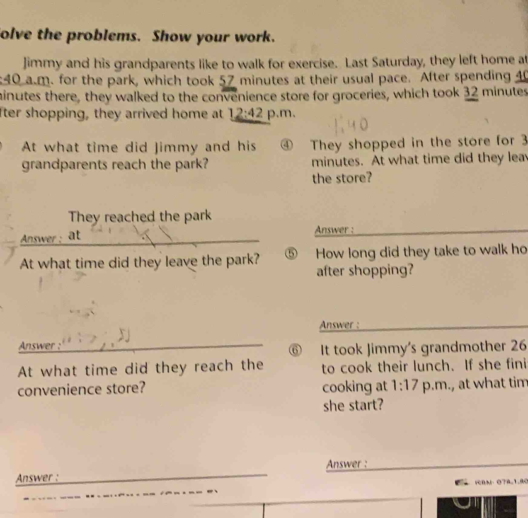 solve the problems. show your work. jimmy and his grandparents like to …
