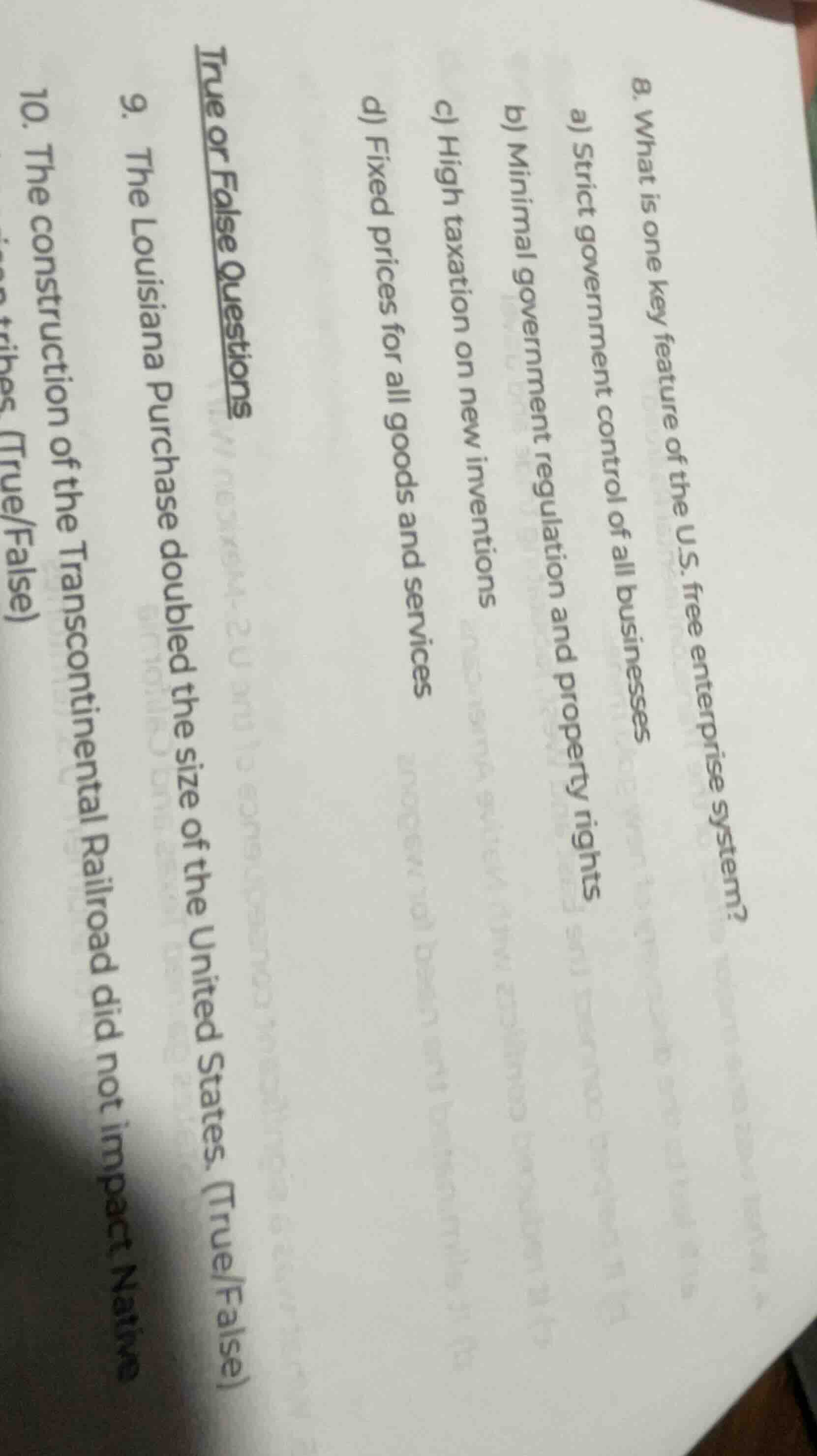 8. what is one key feature of the u.s. free enterprise system? a) stric…
