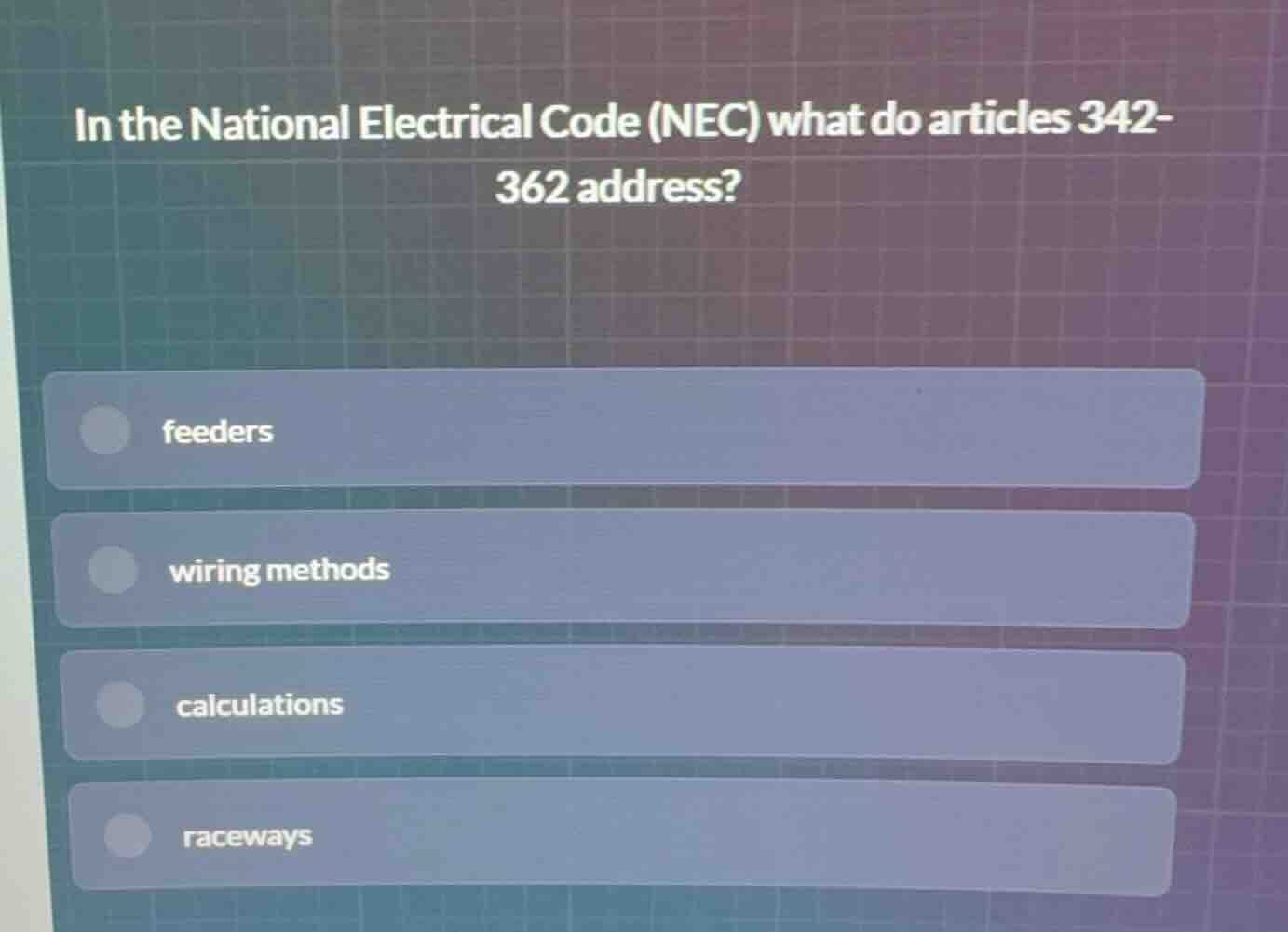 in the national electrical code (nec) what do articles 342-362 address?…