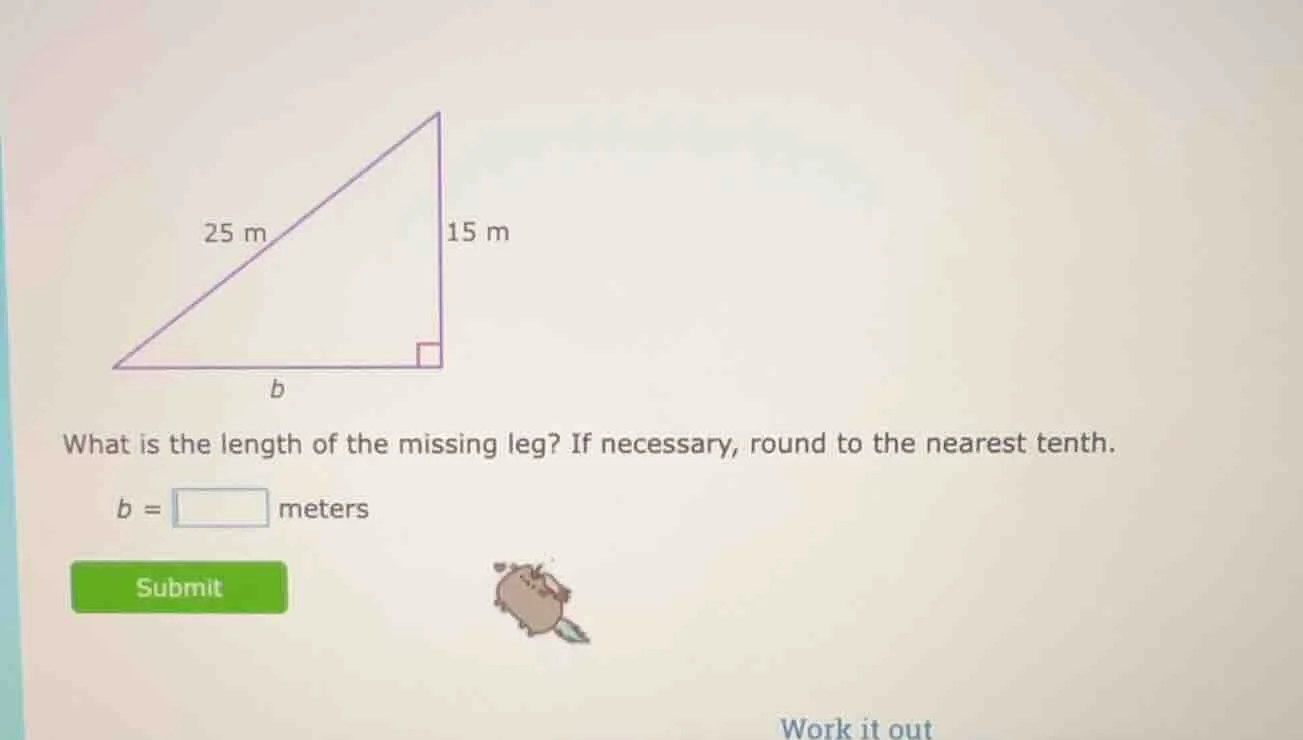 what is the length of the missing leg? if necessary, round to the neare…