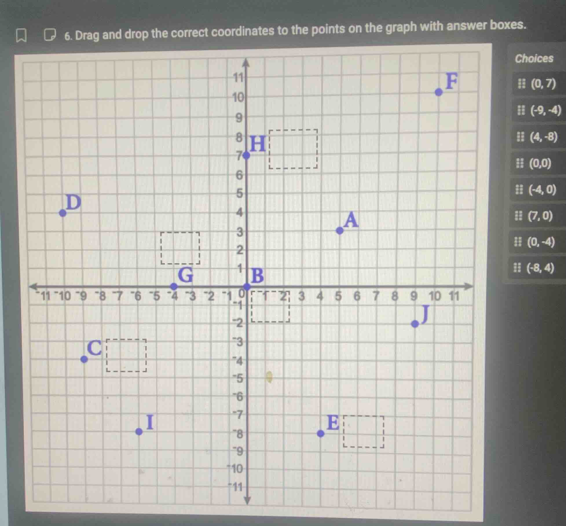 6. drag and drop the correct coordinates to the points on the graph wit…