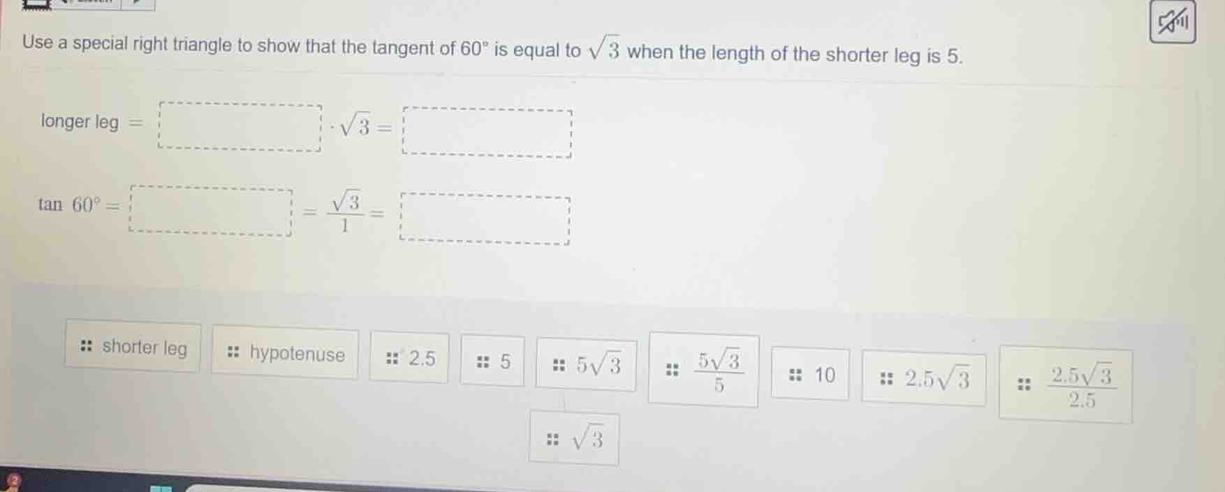 use a special right triangle to show that the tangent of $60^{\\circ}$ …