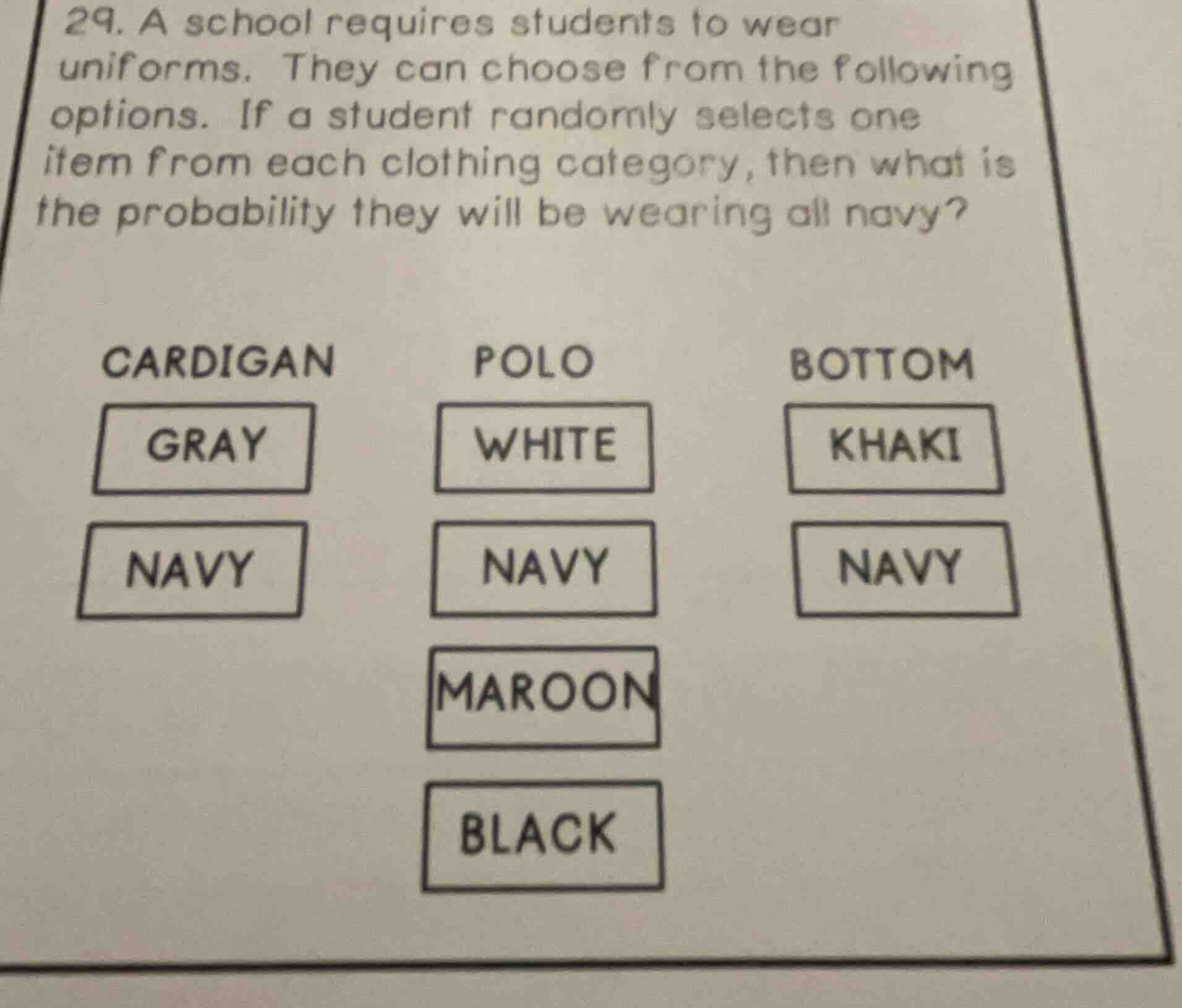 29. a school requires students to wear uniforms. they can choose from t…