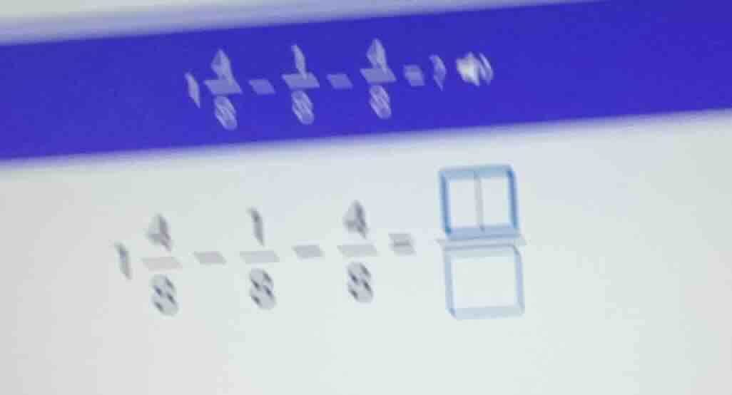 $1\frac{4}{8} - \frac{1}{8} - \frac{4}{8} = \frac{square}{square}$