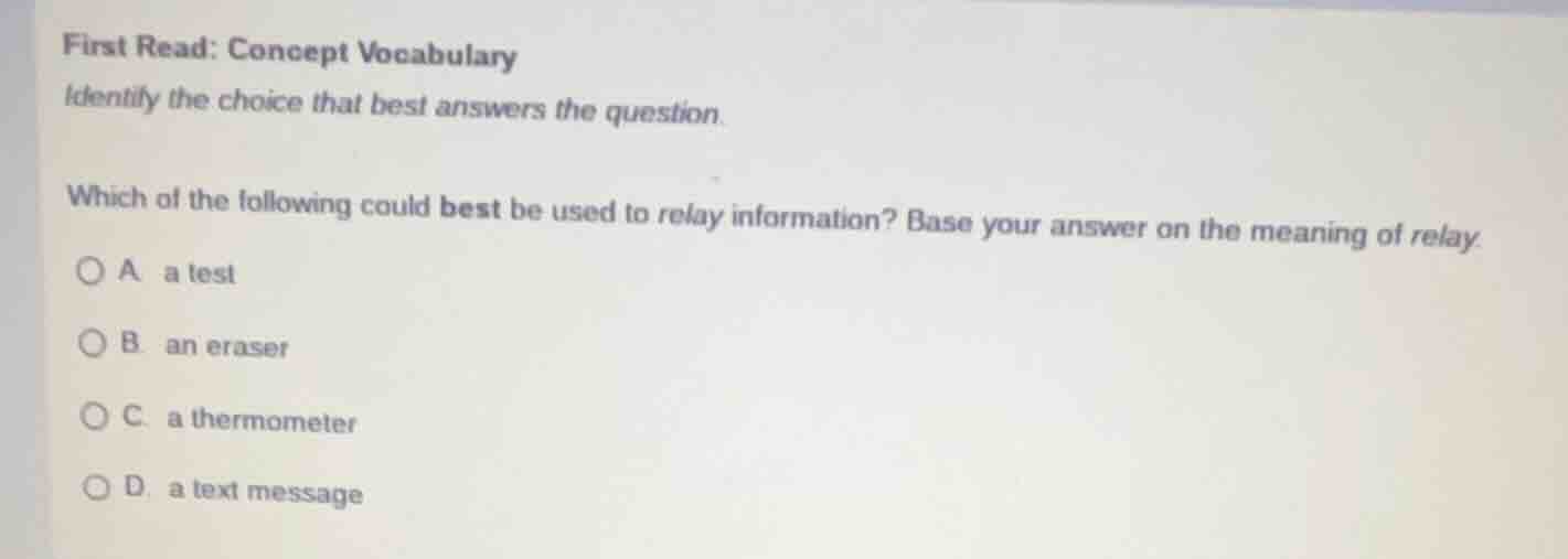 first read: concept vocabulary identify the choice that best answers th…