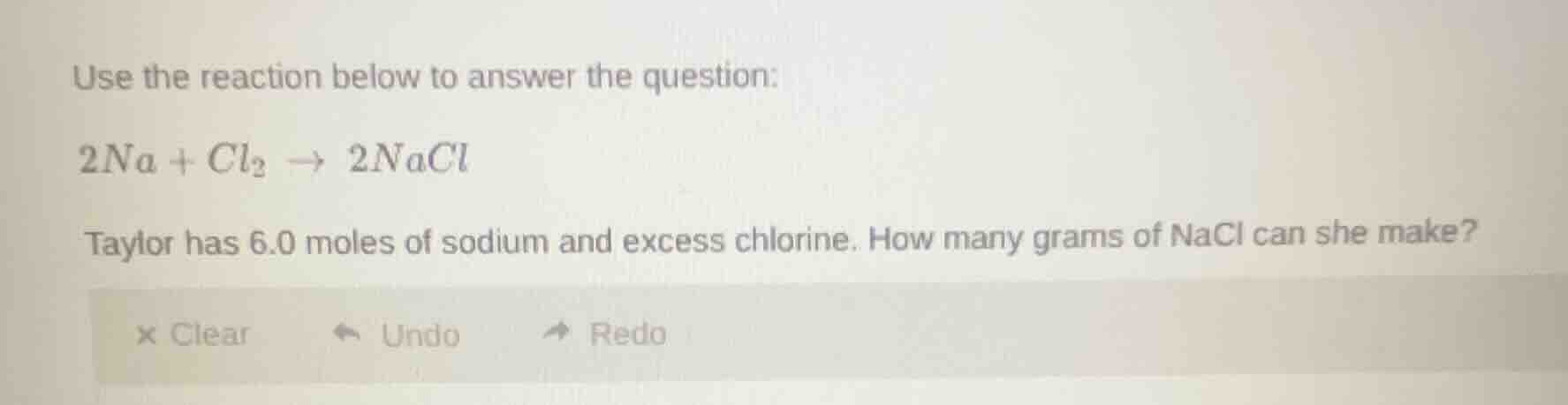 use the reaction below to answer the question: $2na + cl_2 \ ightarrow …