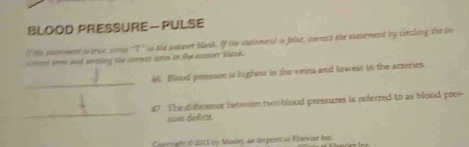 blood pressure—pulse if the statement is true, write \t\ in the answer …