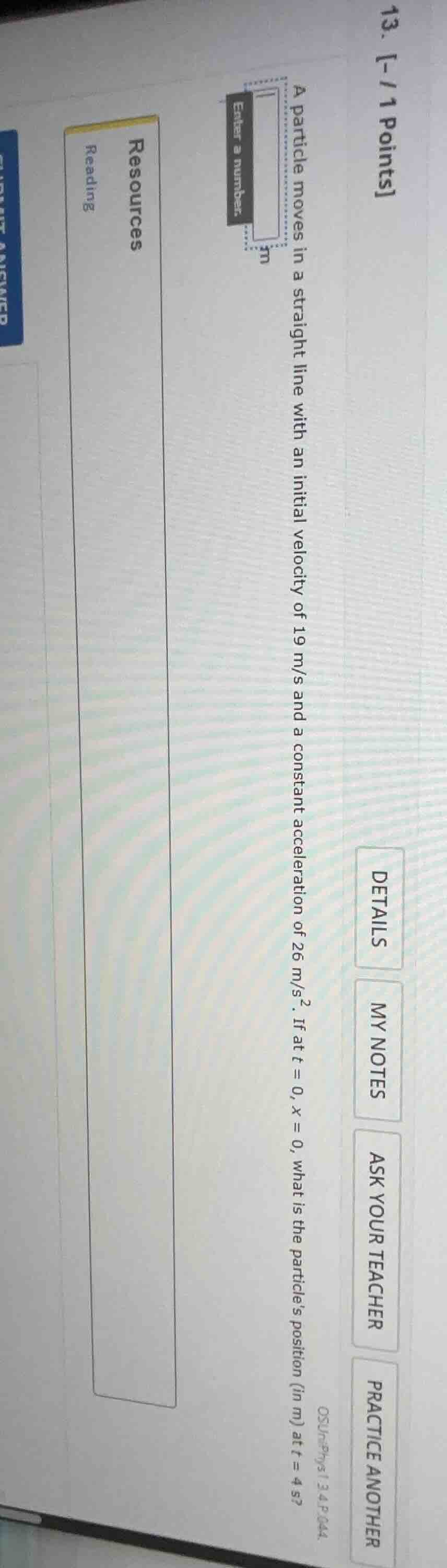 13. - / 1 pointsa particle moves in a straight line with an initial vel…