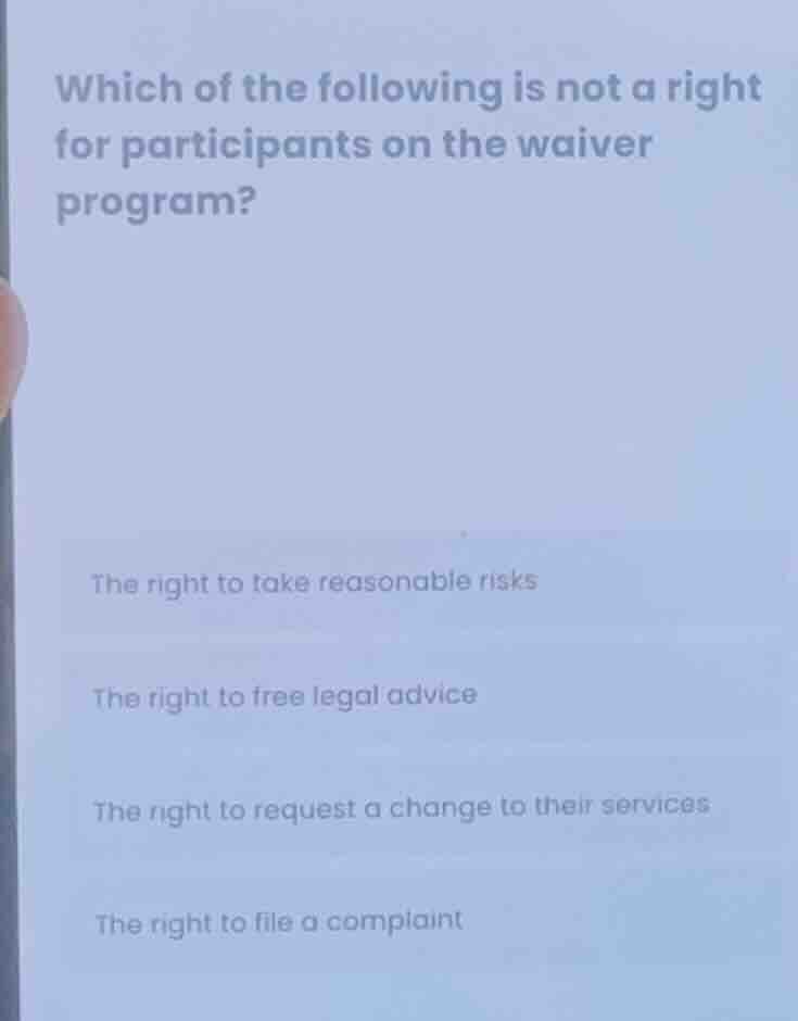 which of the following is not a right for participants on the waiver pr…
