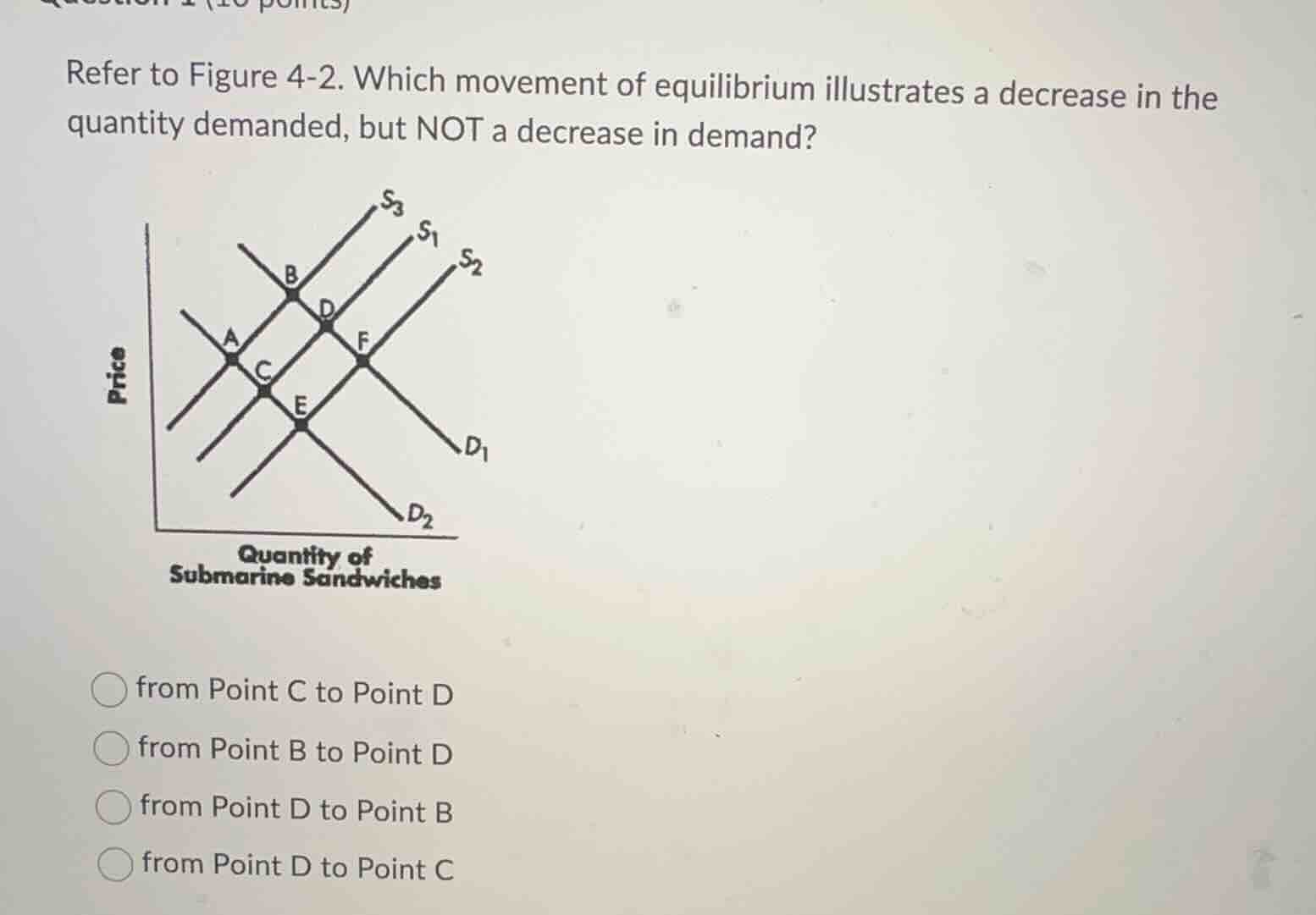 question 1 (10 points)refer to figure 4-2. which movement of equilibriu…