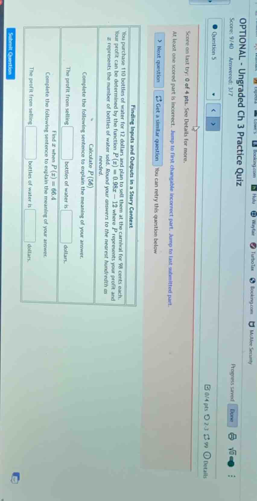 optional - ungraded ch 3 practice quiz score: 9/40 answered: 3/7 questi…