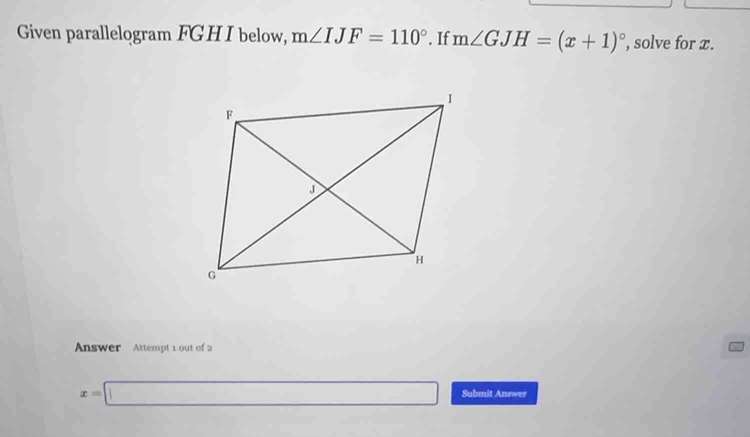 given parallelogram fghi below, $m\\angle ijf = 110^\\circ$. if $m\\ang…