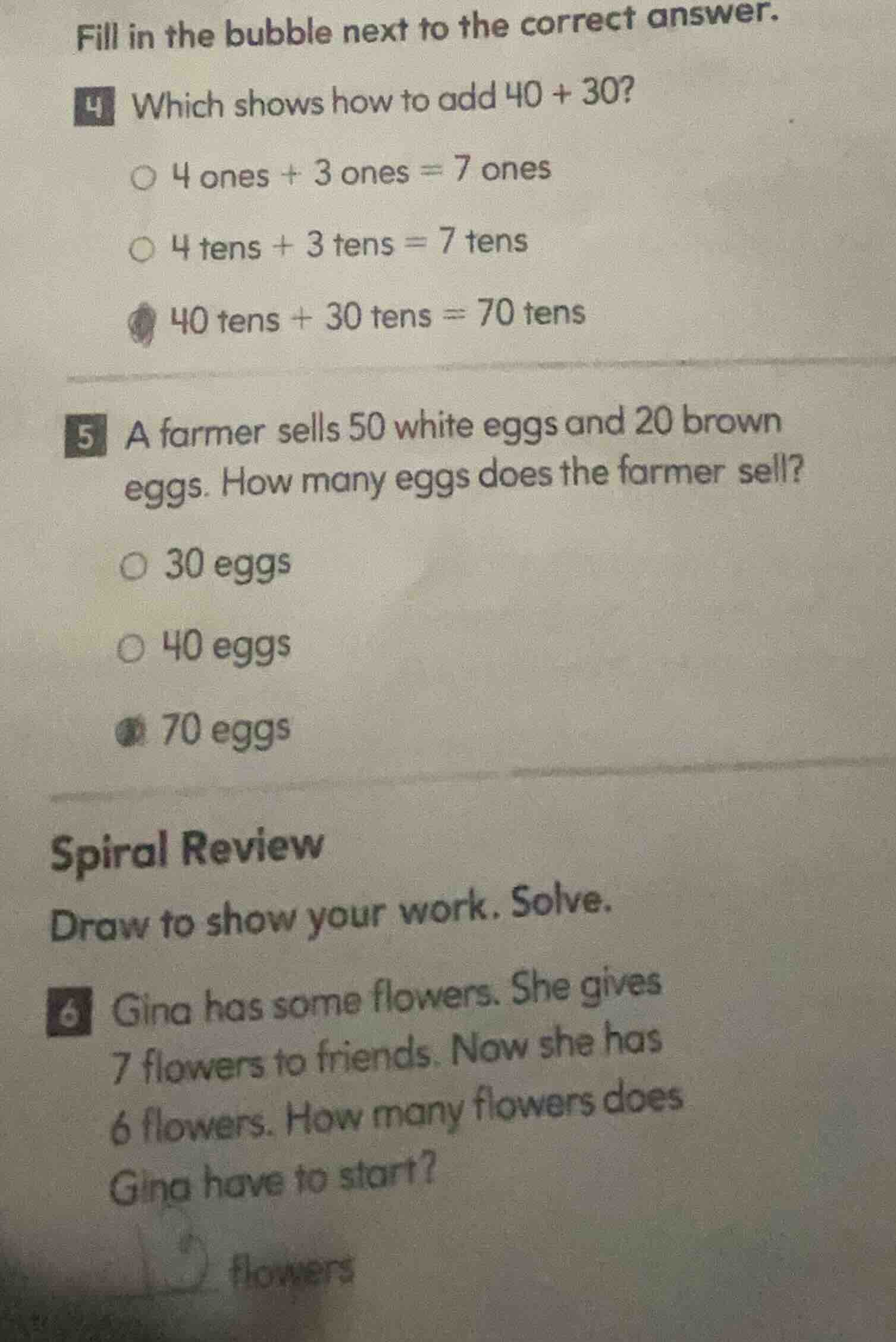 fill in the bubble next to the correct answer. 4 which shows how to add…