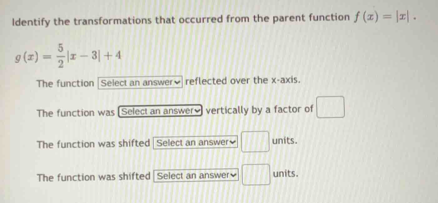 identify the transformations that occurred from the parent function $f(…
