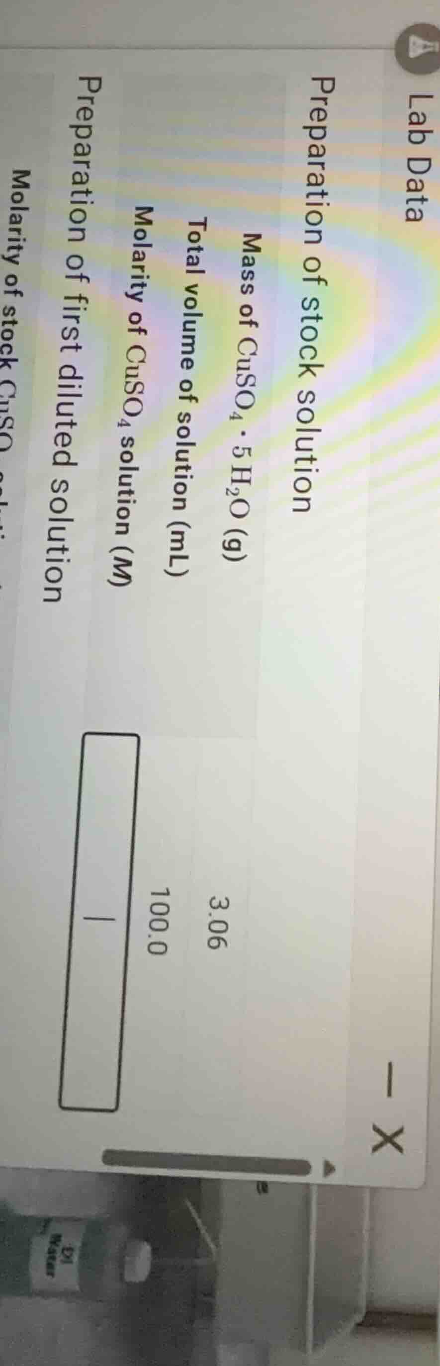 lab data preparation of stock solution mass of $ce{cuso_{4}·5h_{2}o}$ (…