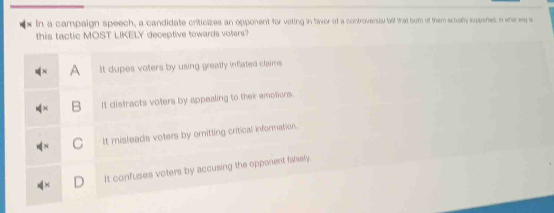 in a campaign speech, a candidate criticizes an opponent for voting in …