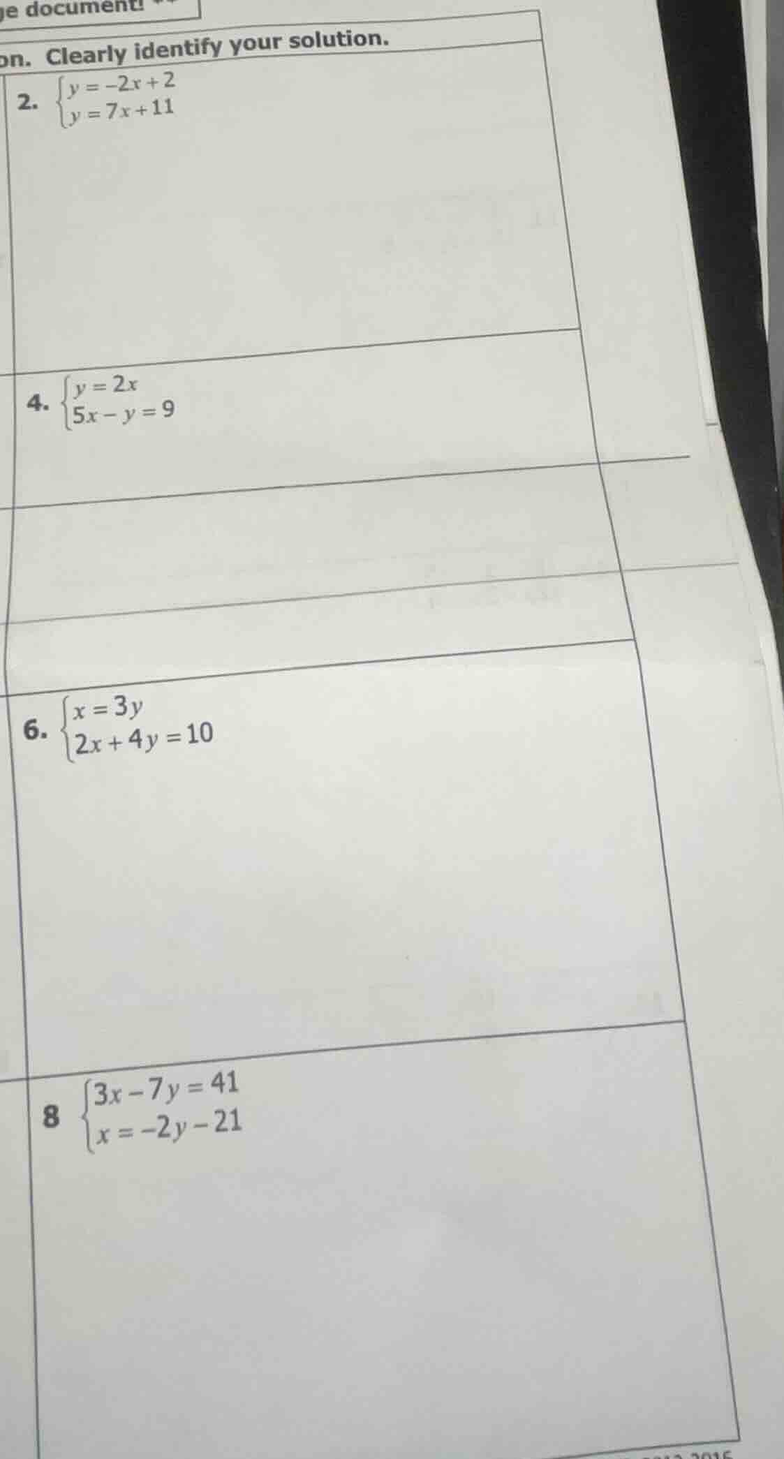 on. clearly identify your solution. 2. $\begin{cases} y=-2x+2 \\ y=7x+1…