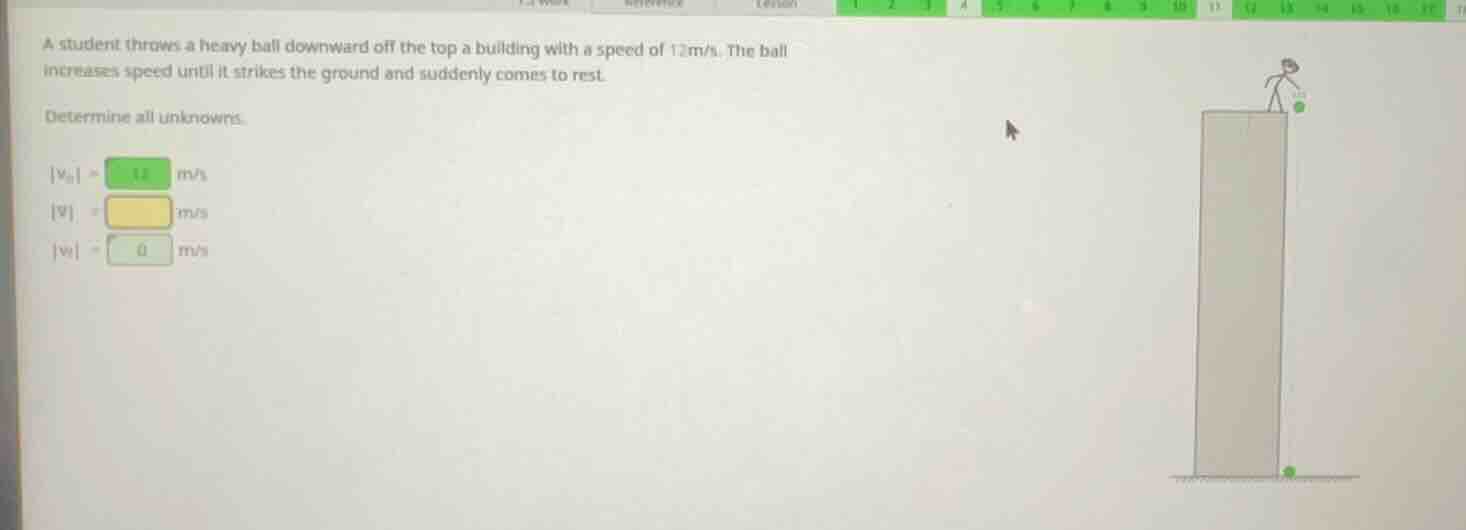 a student throws a heavy ball downward off the top a building with a sp…