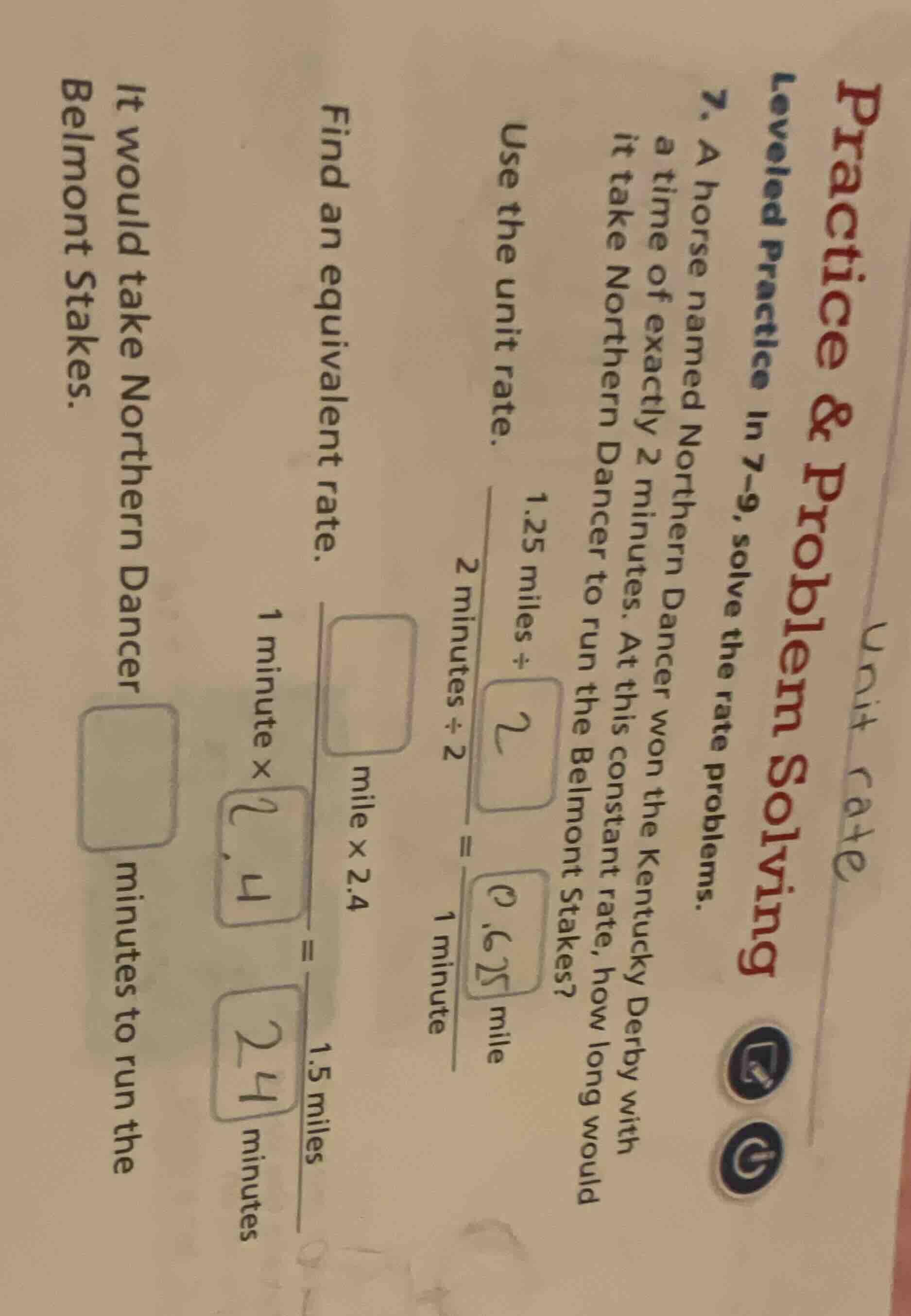 unit rate practice & problem solving leveled practice in 7-9, solve the…