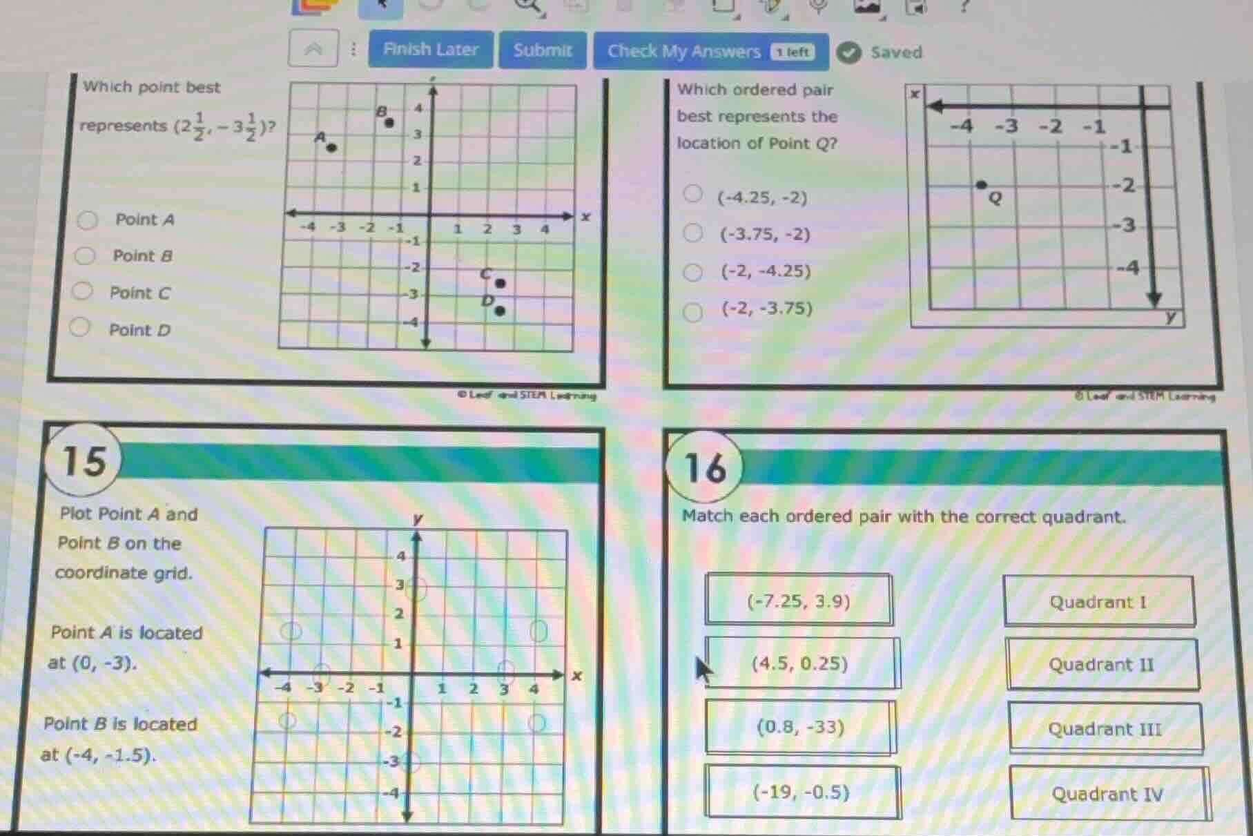 1. which point best represents $(2\\frac{1}{2}, -3\\frac{1}{2})$?○ poin…