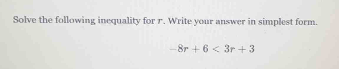 solve the following inequality for r. write your answer in simplest for…