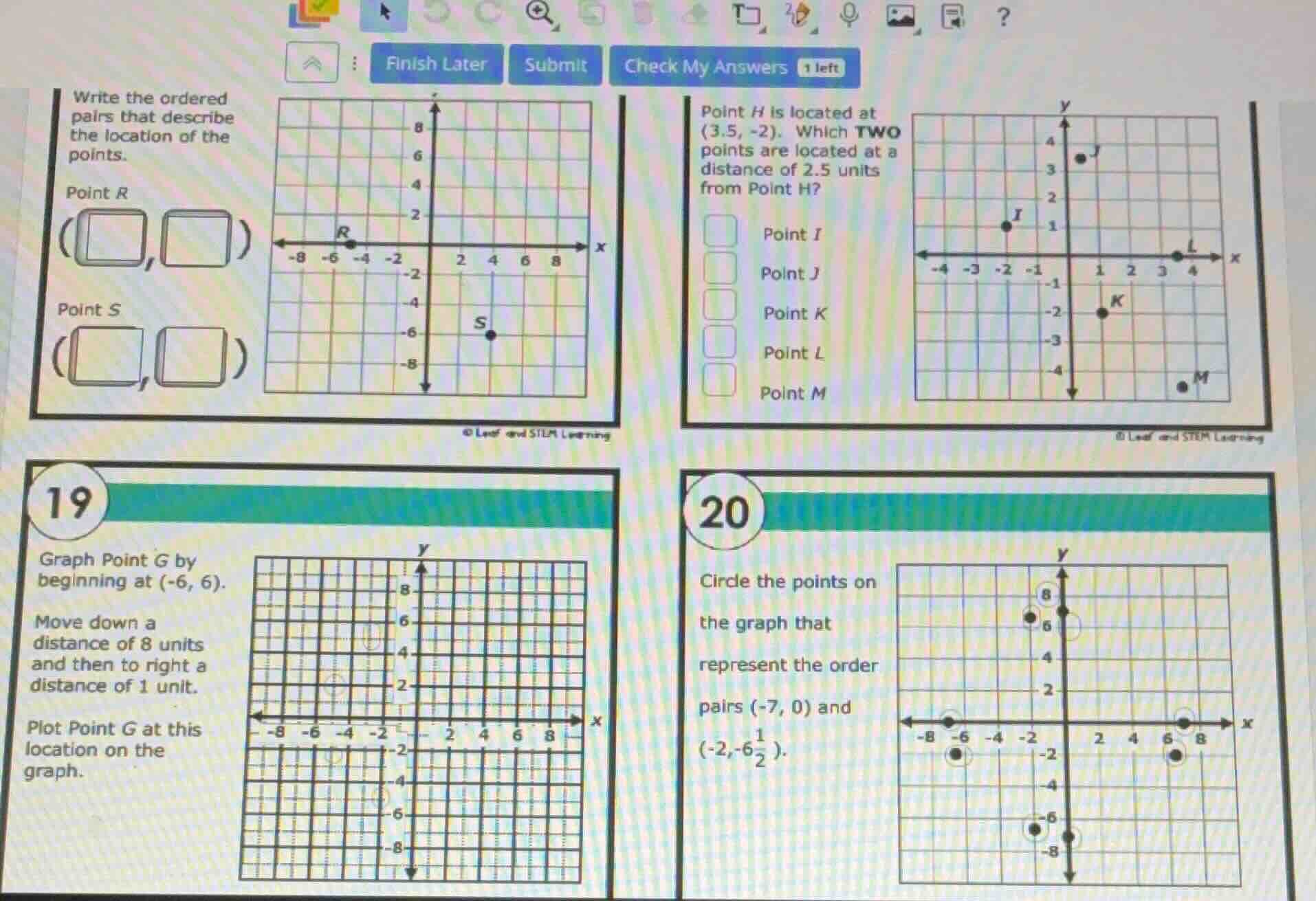 write the ordered pairs that describe the location of the points. point…