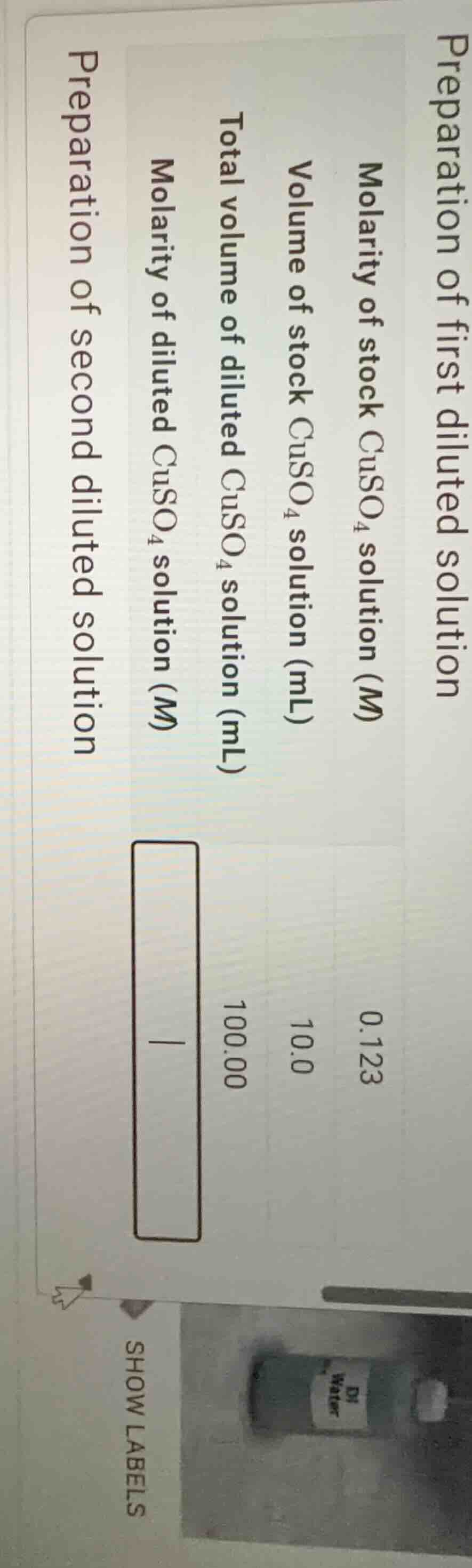 preparation of first diluted solutionmolarity of stock cuso₄ solution (…