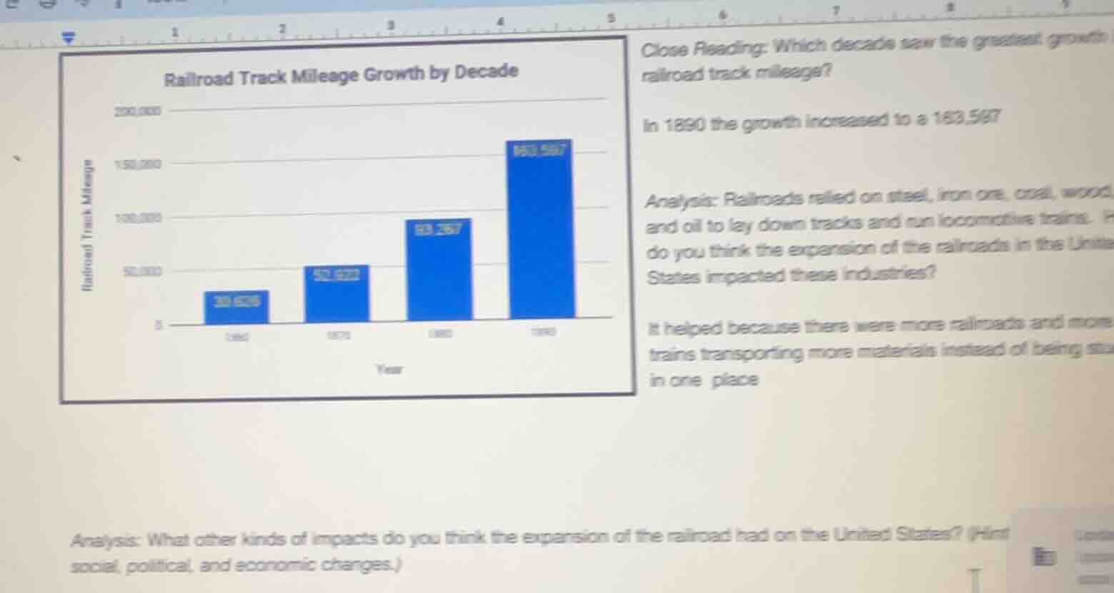 railroad track mileage growth by decade close reading: which decade saw…