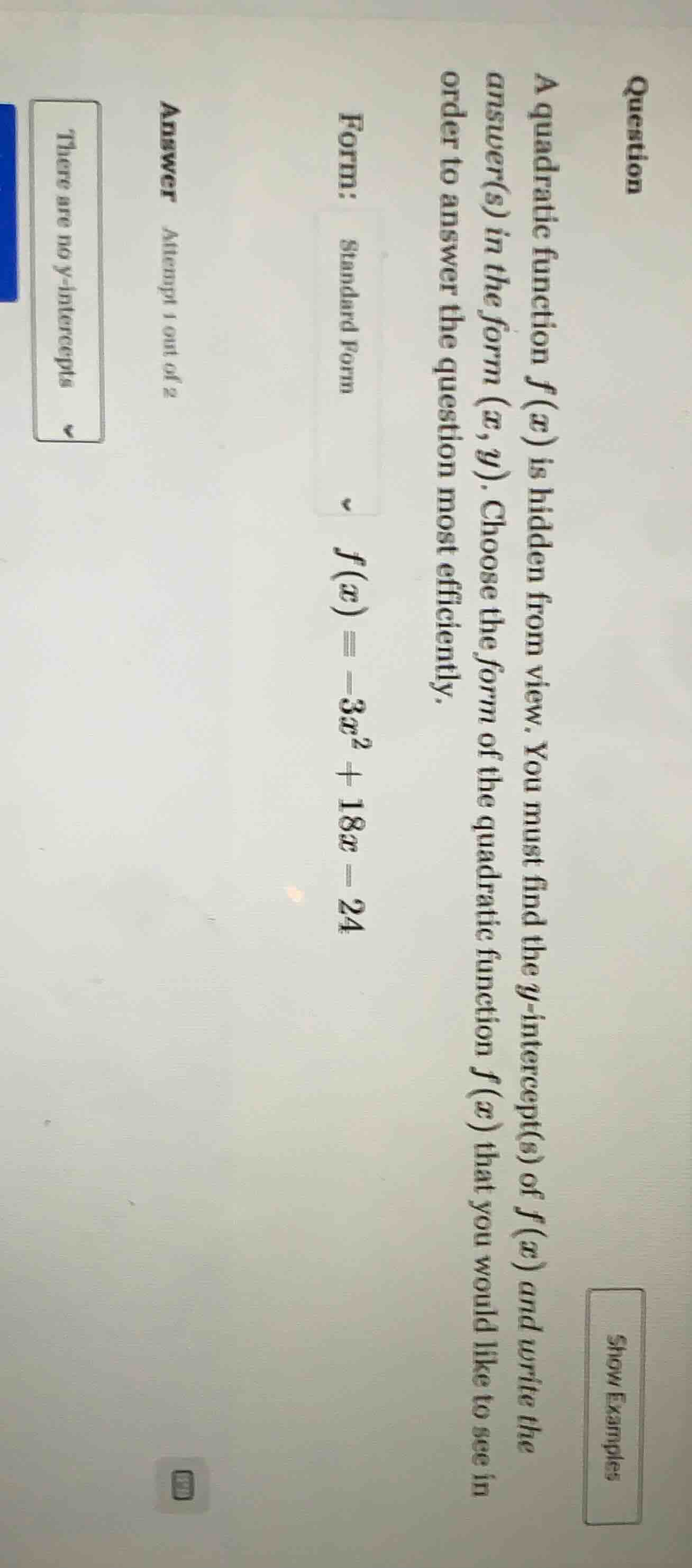 question show examples a quadratic function $f(x)$ is hidden from view.…