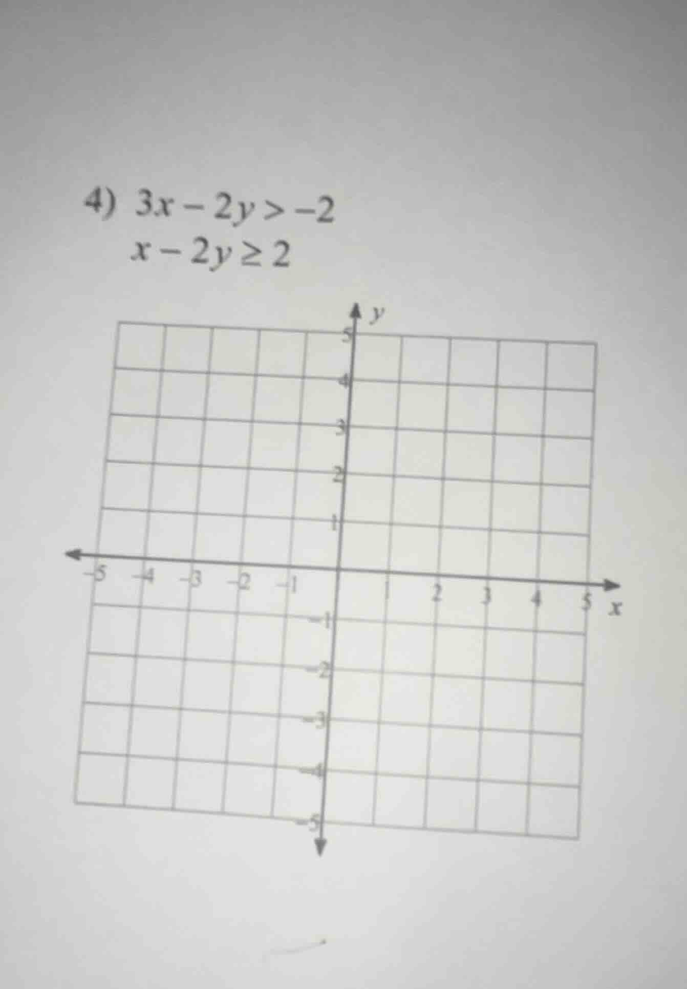 4) $3x - 2y > -2$ $x - 2y \\geq 2$