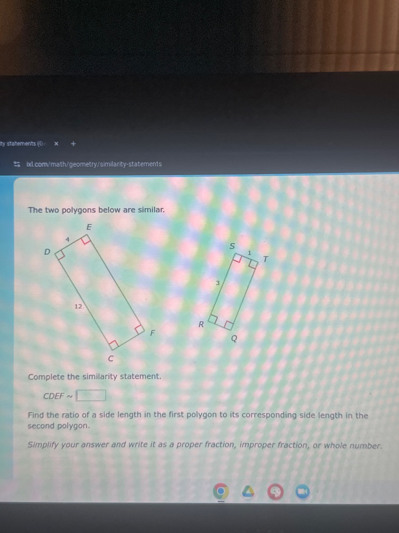 the two polygons below are similar. complete the similarity statement. …