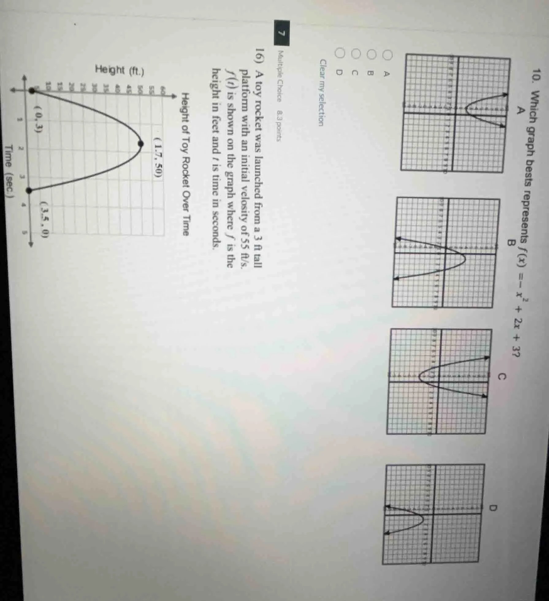 10. which graph bests represents $f(x) = -x^2 + 2x + 3?$abcdclear my se…