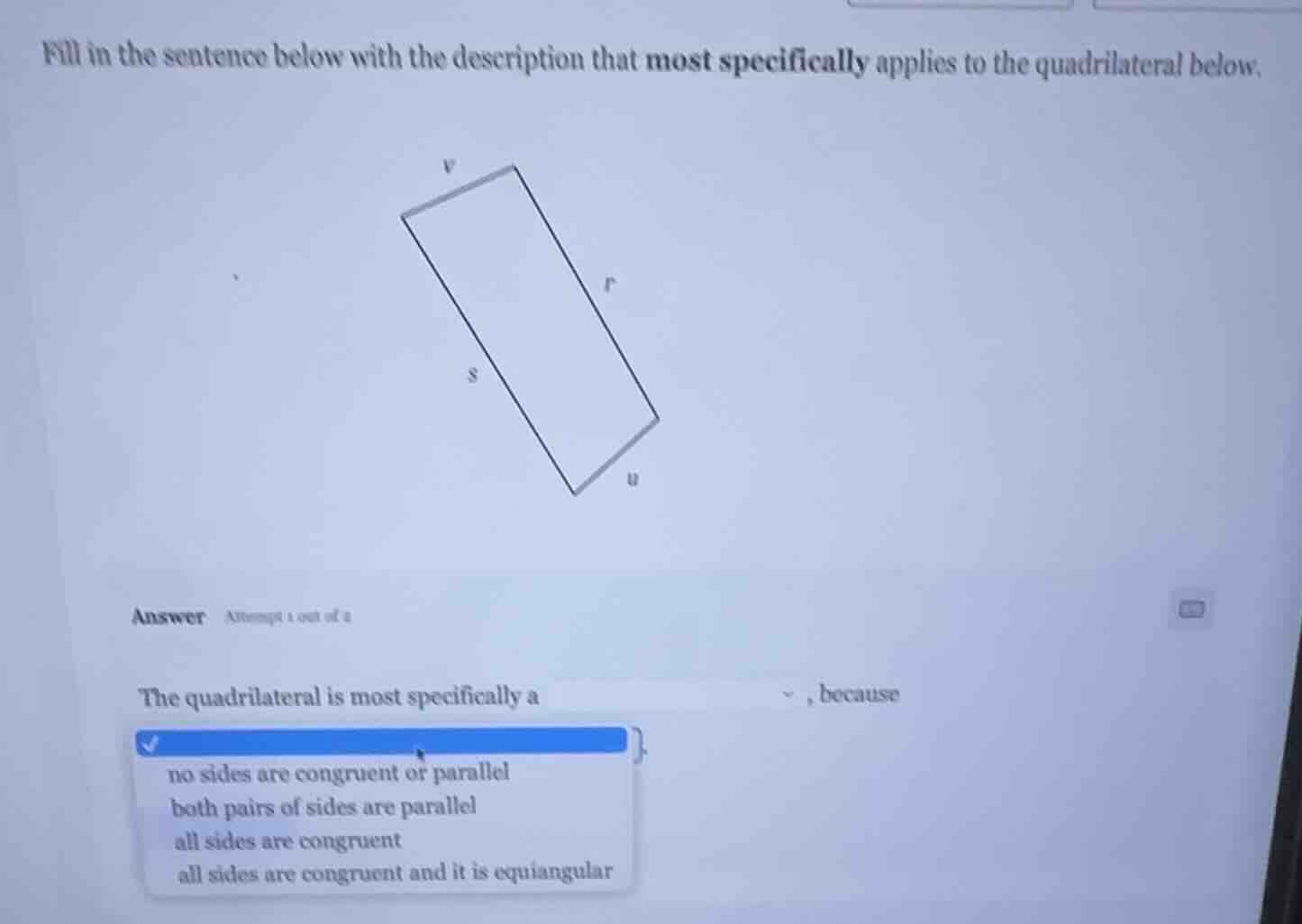 fill in the sentence below with the description that most specifically …