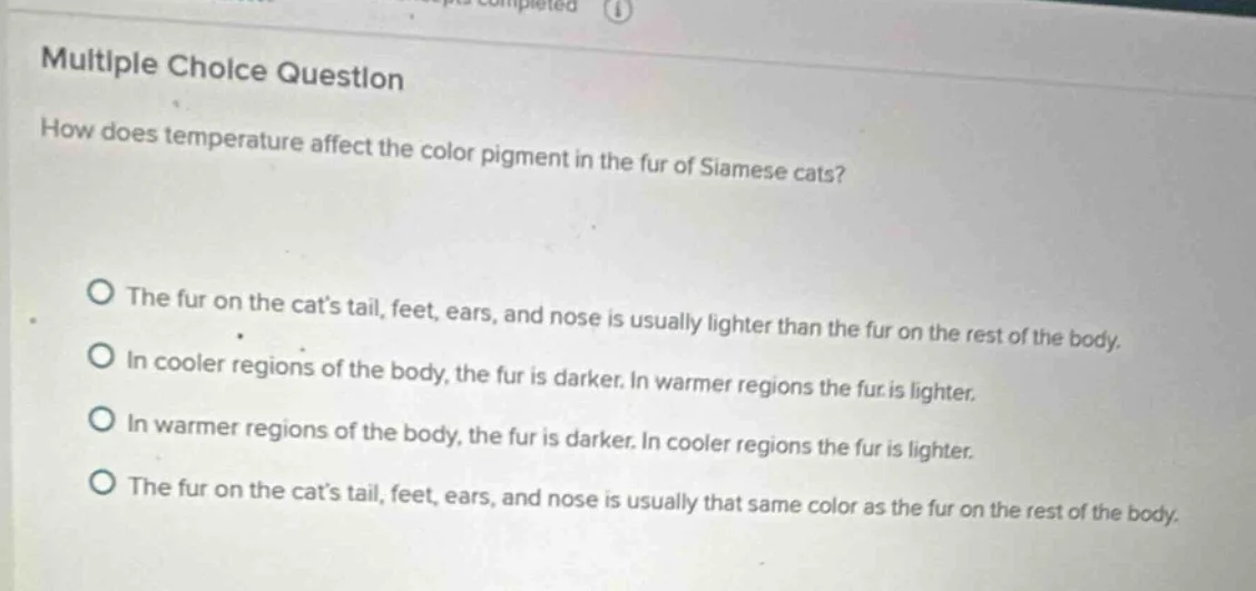 multiple choice question how does temperature affect the color pigment …